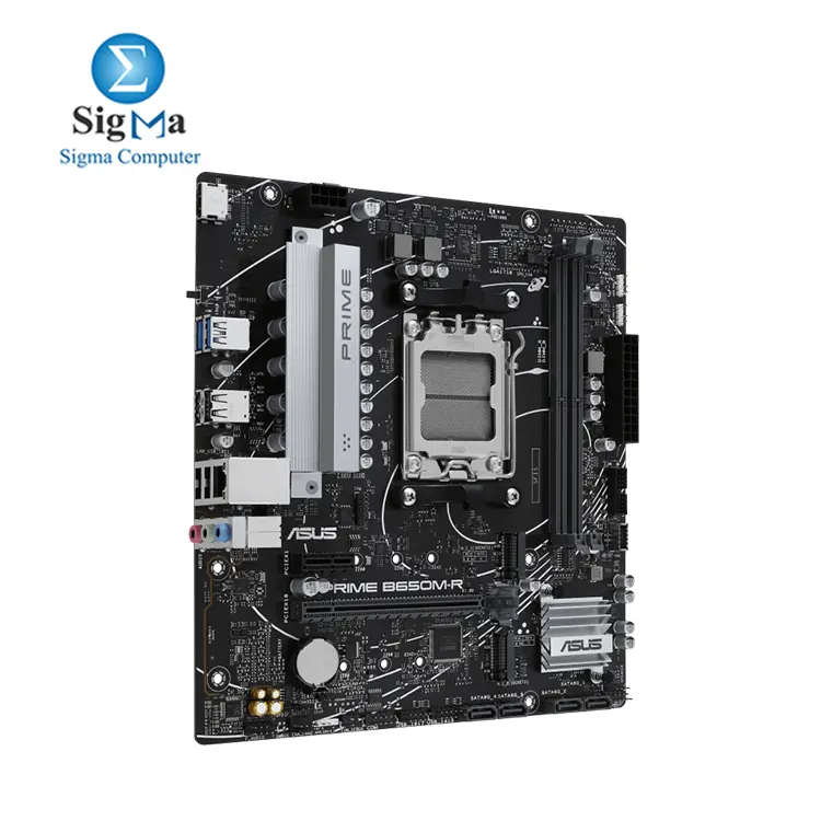 ASUS PRIME B650M-R Micro-ATX motherboard  DDR5  PCIe 4.0 support  Realtek 2.5Gb Ethernet  HDMI  SATA 6 Gbps  front USB 5Gbps Type-C  BIOS FlashBack  Two-Way AI Noise Cancelation  Aura Sync