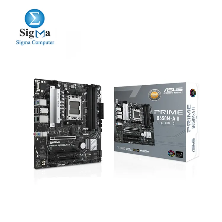 ASUS PRIME B650M-A II-CSM Micro-ATX motherboard with DDR5, PCIe 5.0 M.2, 2.5Gb Ethernet, DisplayPort, HDMI®, VGA, rear USB 3.2 Gen 2, front USB 3.2 Gen 1 Type-C®, BIOS FlashBack™, Aura Sync