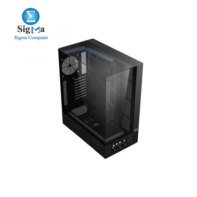  Xigmatek Vision Pro with BTF support and LCD display control, supports up to 480mm radiators, 9 expansion slots, EATX compatibility, 420mm GPU, and 180mm CPU cooler clearance, with USB 3.0 and Type-C ports.