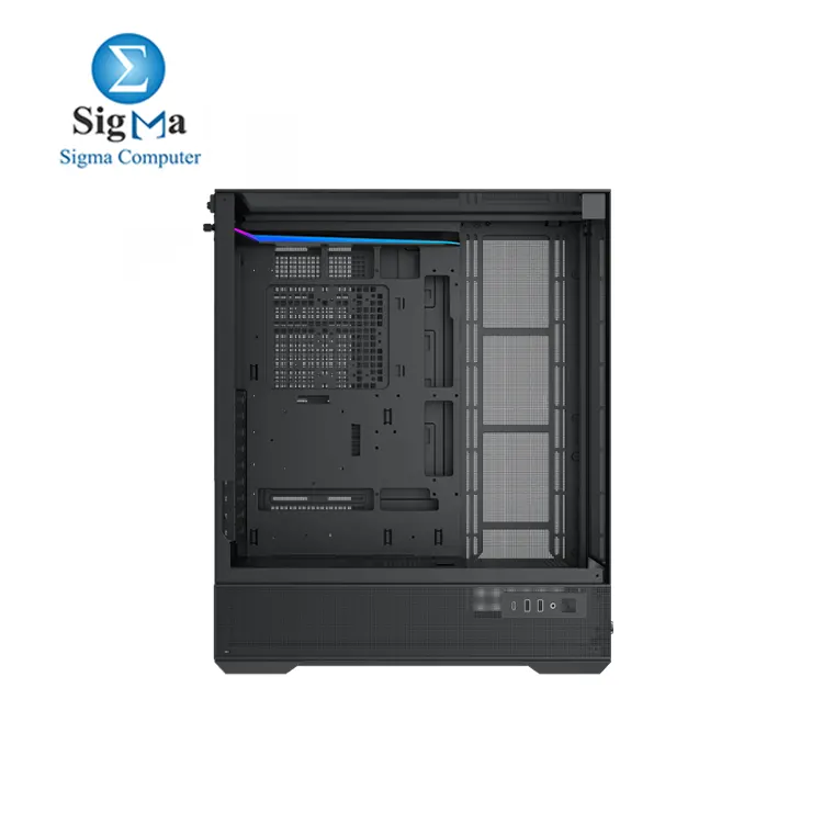  Xigmatek Vision Pro with BTF support and LCD display control, supports up to 480mm radiators, 9 expansion slots, EATX compatibility, 420mm GPU, and 180mm CPU cooler clearance, with USB 3.0 and Type-C ports.