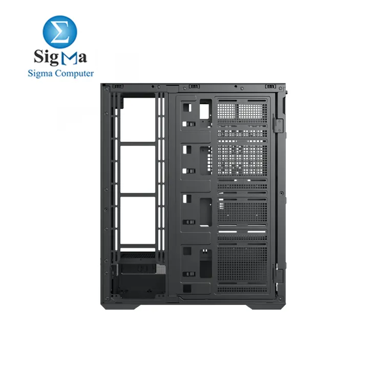  Xigmatek Vision Pro with BTF support and LCD display control, supports up to 480mm radiators, 9 expansion slots, EATX compatibility, 420mm GPU, and 180mm CPU cooler clearance, with USB 3.0 and Type-C ports.