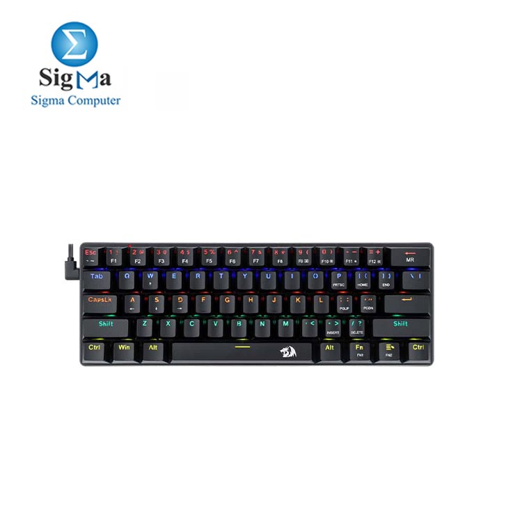 REDRAGON K613 JAX 60% Gaming Mechanical Keyboard - Blue Switches - Rainbow LED Lighting - Black