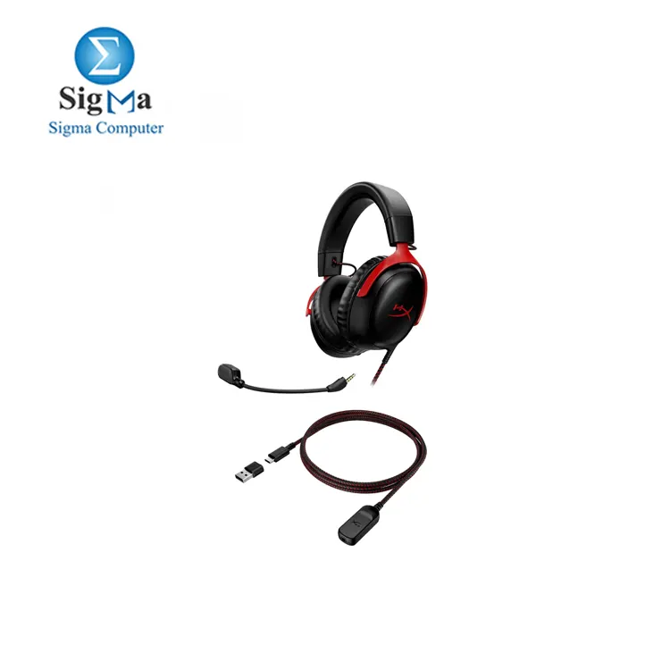 HyperX Cloud III      727A9AA  Wired Gaming Headset  PC  PS5  Xbox Series X S  Angled 53mm Drivers  DTS  Memory Foam  Durable Frame  Ultra-Clear 10mm Mic  USB-C  USB-A  3.5mm     Black Red Headphones Headset