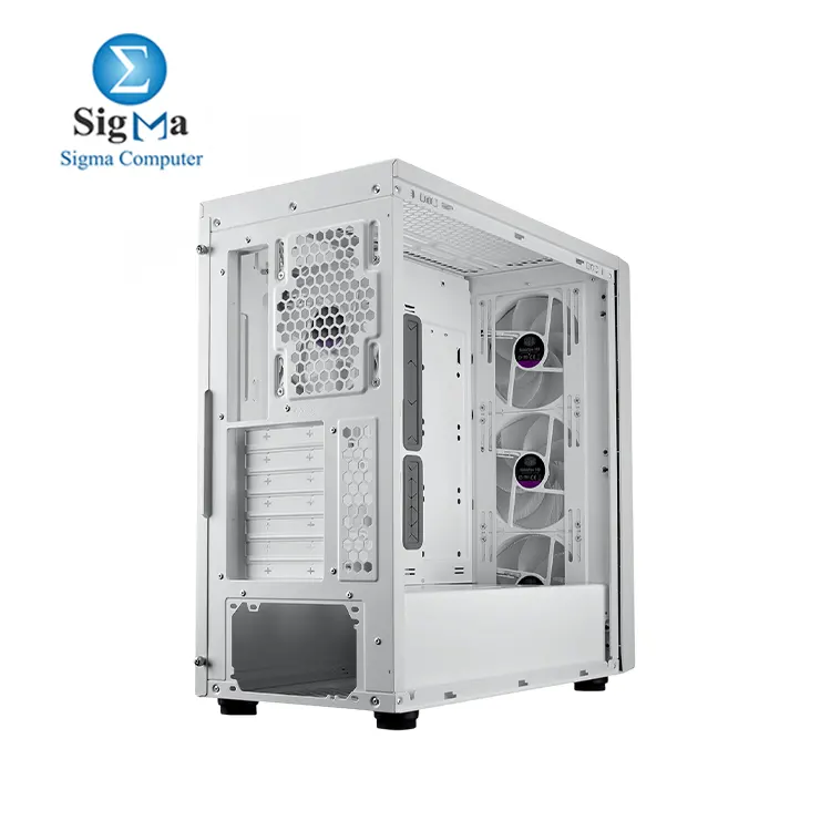 Cooler Master MasterBox 600 White ATX Mid-Tower Case, Back-Connected Motherboard Asus|MSI|Gigabyte, 410mm GPU Max, *420mm AIO Max, Type C, Tempered Glass, Triple 140mm SickleFlow PWM, FineMesh Airflow