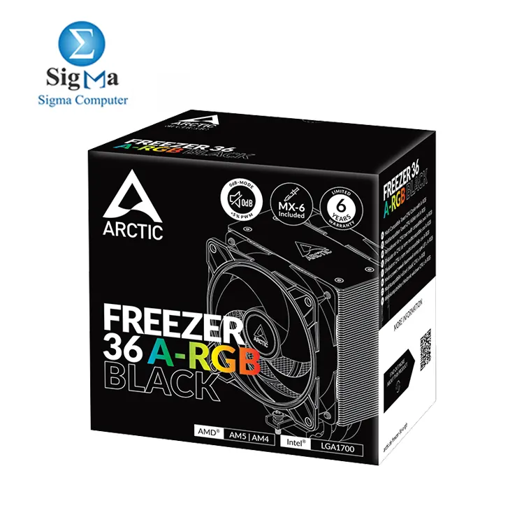 ARCTIC Freezer 36 A-RGB - Single-Tower CPU Cooler with Push-Pull  Two Pressure-optimised 120 mm P Fans and ARGB Lighting  Fluid Dynamic Bearing  200   2000 RPM  4 Heatpipes