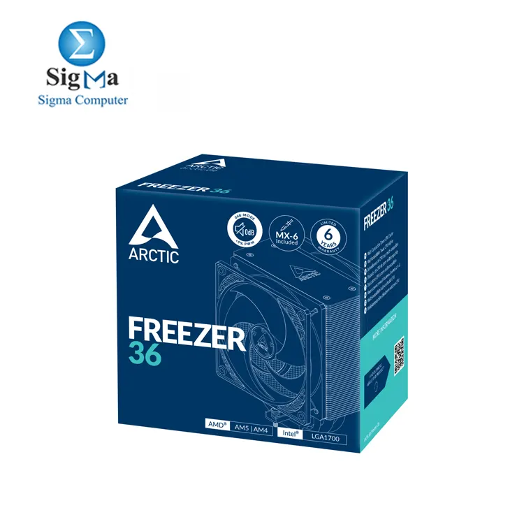 ARCTIC Freezer 36 - Single-tower CPU cooler with push-pull  two pressure-optimised 120 mm P fans  fluid dynamic bearing  200-1800 rpm  4 heatpipes