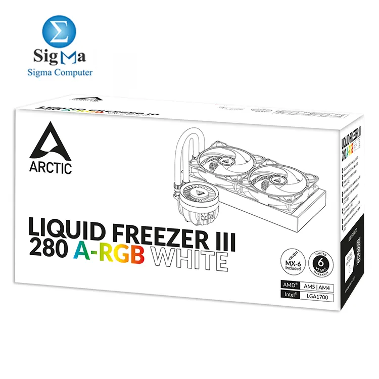 ARCTIC Liquid Freezer III 280 A-RGB - CPU AIO Water Cooler, Water Cooling PC, Intel & AMD, Efficient PWM-Controlled Pump, Fan: 200–1900 RPM, LGA1851 and LGA1700 Contact Frame - White