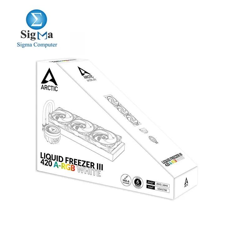 ARCTIC Liquid Freezer III 420 A-RGB - CPU AIO Water Cooler, Water Cooling PC, Intel & AMD, Efficient PWM-Controlled Pump, Fan: 200–1900 RPM, LGA1851 and LGA1700 Contact Frame - White