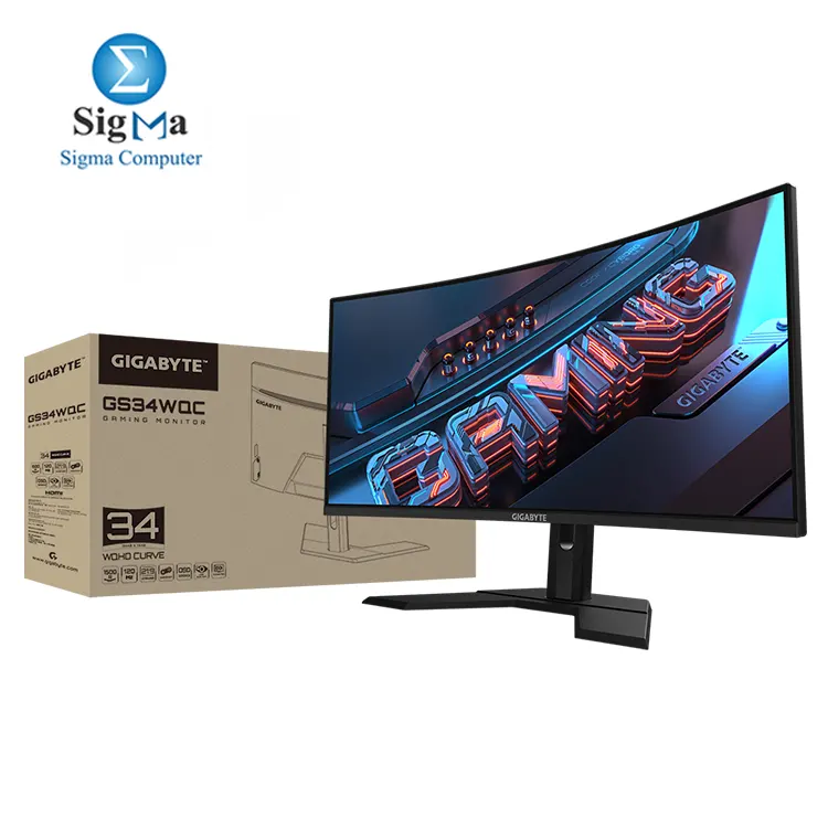 Gigabyte GS34WQC 34 120Hz 135Hz OC 1440P Curved Gaming Monitor 3440x1440 VA 1500R Display 1ms MPRT Response Time HDR Ready FreeSync Premium 1x Display Port 1.4 2X HDMI 2.0 Black