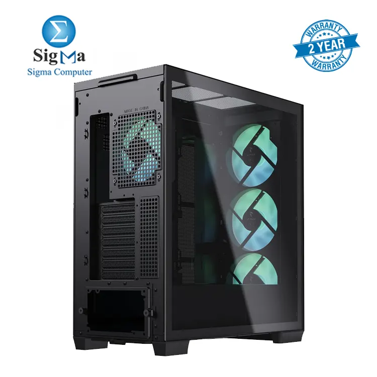 APNX C1-R Mid-Tower ATX Black PC Case, 4 Included High Airflow APNX FP1 ARGB Fans, up to 11 Total Fan Slots, Top and Side 360mm Liquid Cooler Support, 5-Port PWM ARGB Control Hub