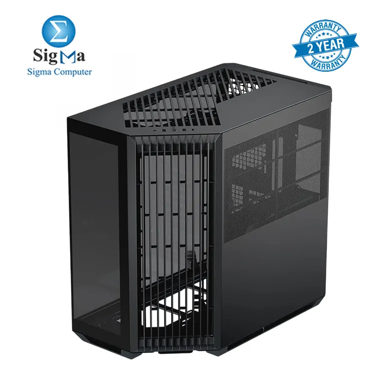 APNX V1 Dual-Chamber ATX Mid-Tower Airflow PC Case, Panoramic Glass Panels, 10 Fan Slots, 360mm Radiator Support, Front Angular Intake 16cmx2 Fan Bracket, GPU Mount, Cable Management, Type-C, Black APCM-VI01003.11