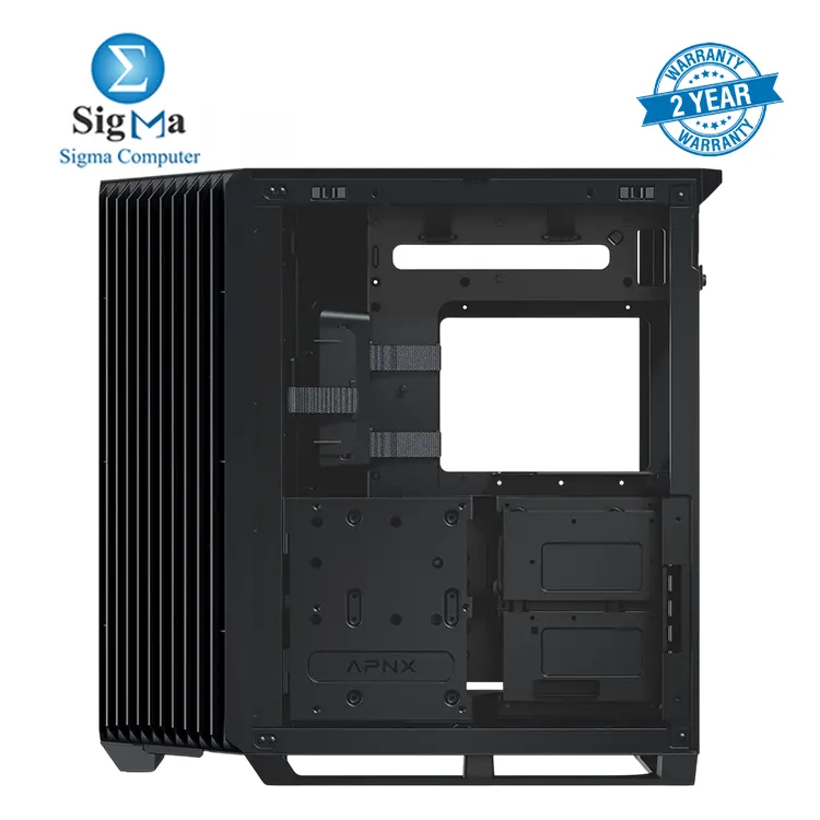 APNX V1 Dual-Chamber ATX Mid-Tower Airflow PC Case, Panoramic Glass Panels, 10 Fan Slots, 360mm Radiator Support, Front Angular Intake 16cmx2 Fan Bracket, GPU Mount, Cable Management, Type-C, Black APCM-VI01003.11