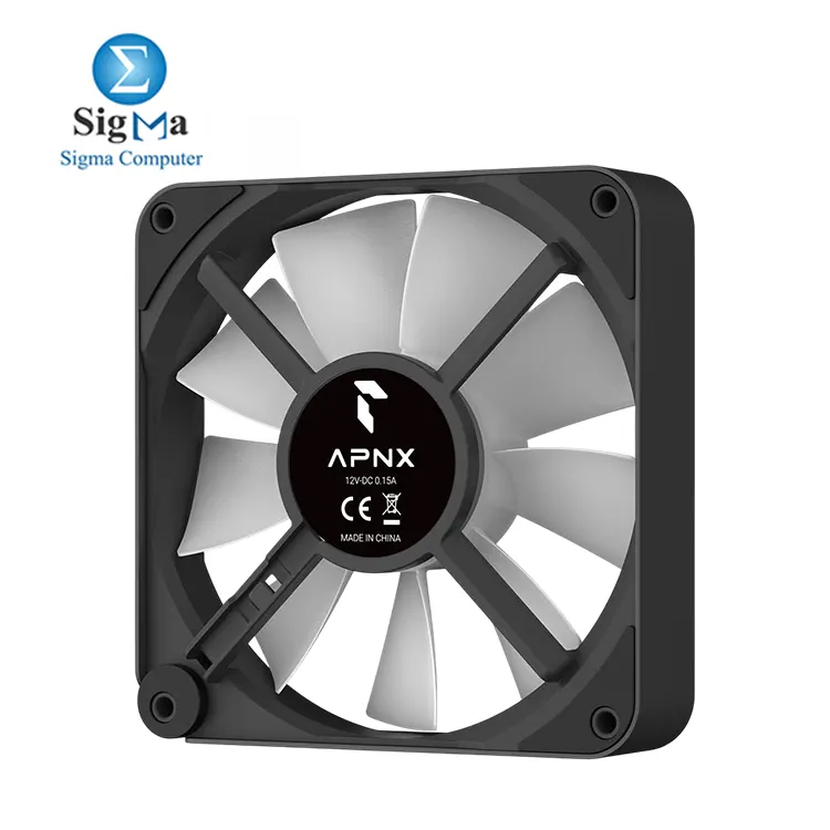 APNX FP2 ARGB 120mm PWM Fan: 500–1800 RPM, 83.87 CFM airflow, 3.49 mmH₂O pressure, 34.8 dBA noise, 30 mm Steel Frame, FDB bearing, ARGB lighting, reverse flow blade