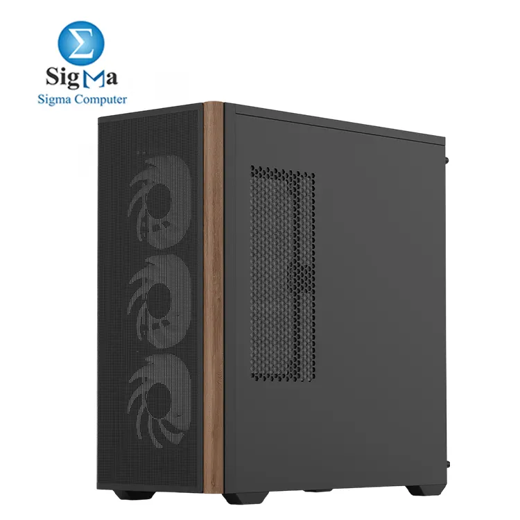 AeroCool D501A Mid Tower Case Wood-Accented Mesh Front 360mm Radiator Support 11 Fan Slots 400mm GPU ATX m-ATX Mini-ITX Magnetic Dust Filters SPCC Steel Construction Trendy PC Build Black