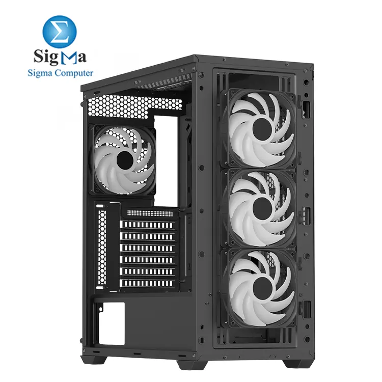 AeroCool D501A Mid Tower Case Wood-Accented Mesh Front 360mm Radiator Support 11 Fan Slots 400mm GPU ATX m-ATX Mini-ITX Magnetic Dust Filters SPCC Steel Construction Trendy PC Build Black