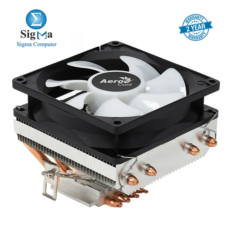 Aerocool Air Frost 4 125W TDP RGB CPU cooler with a top-down design  1800 rpm fan  45.6 CFM airflow  and broad socket compatibility  Intel LGA 1700 1200 115X 775  AMD AM5 AM4 AM3  