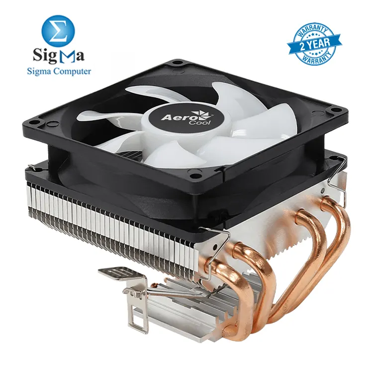 Aerocool Air Frost 4 125W TDP RGB CPU cooler with a top-down design, 1800 rpm fan, 45.6 CFM airflow, and broad socket compatibility (Intel LGA 1700/1200/115X/775, AMD AM5/AM4/AM3+)