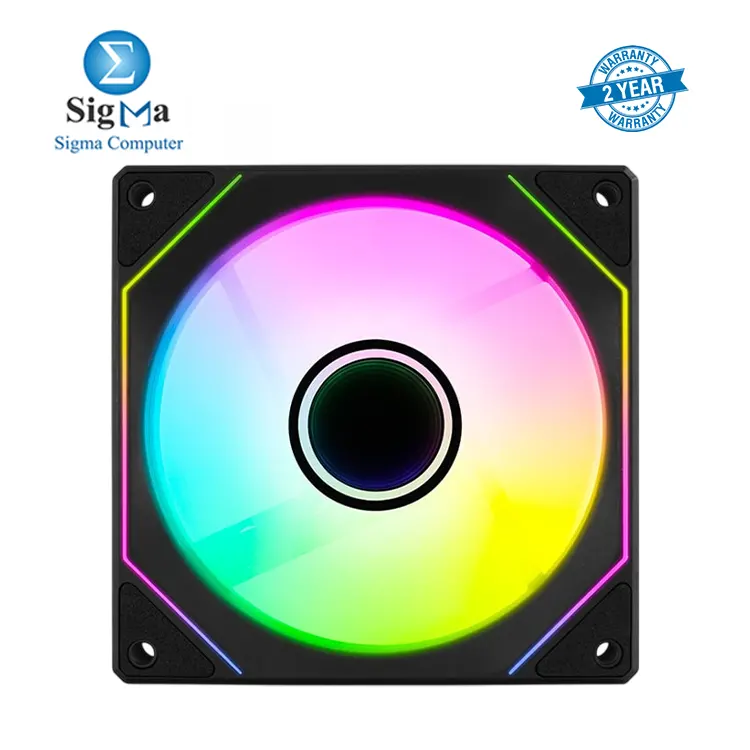 AeroCool Phantom M-3 Reverse ARGB 120mm PWM fan with reverse blades, ARGB infinity mirror, 1800 RPM max speed, 49.8 CFM airflow, and RGB sync support.