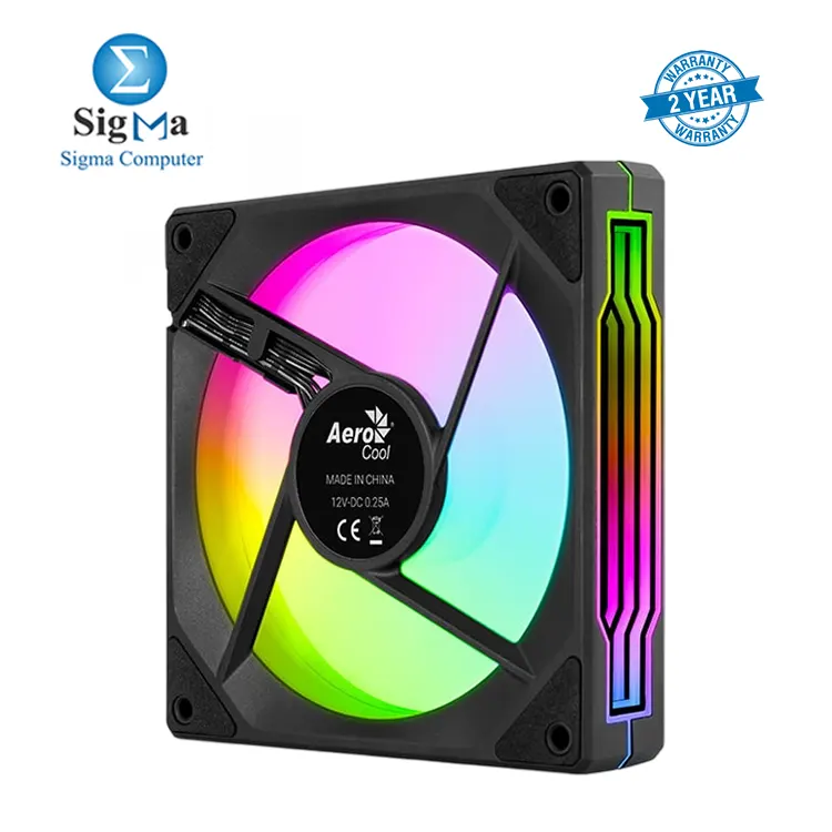 AeroCool Phantom M-3 Reverse ARGB 120mm PWM fan with reverse blades, ARGB infinity mirror, 1800 RPM max speed, 49.8 CFM airflow, and RGB sync support.