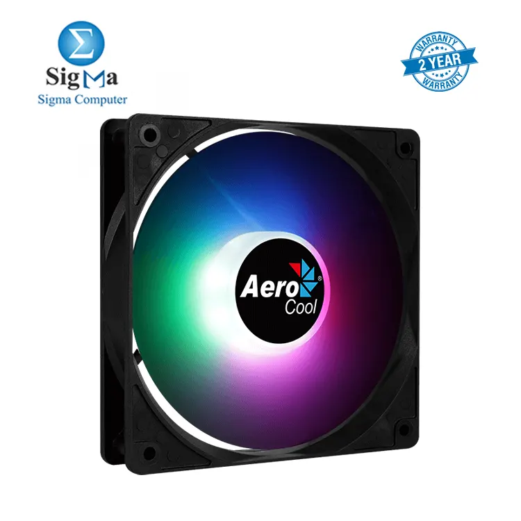 AeroCool Frost 12 12CM FRGB PC FAN 120mm FRGB Fan 1000 RPM  24.8 CFM airflow  Molex   3-Pin  Fixed RGB  23.7 dBA noise  40 000 hrs MTBF.