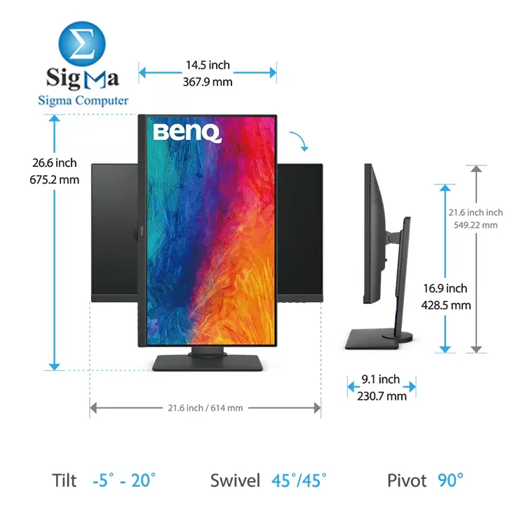 BENQ Designer Monitor PD2705Q | 27” 2K QHD IPS, 60Hz, 100% sRGB, ΔE ≤ 3, HDR10, USB-C (65W PD), KVM, DualView, DP Out (MST), Eye-care, Pantone Validated, 3Y Warrenty