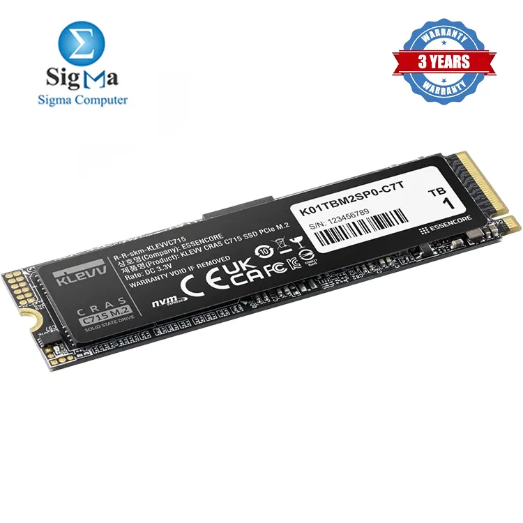 KLEVV CRAS C715 1TB M.2 2280 SLC Cache NVMe PCIe Gen3x4 Laptop & Desktop, up to 3200MB/s (K01TBM2SP0-C7T)