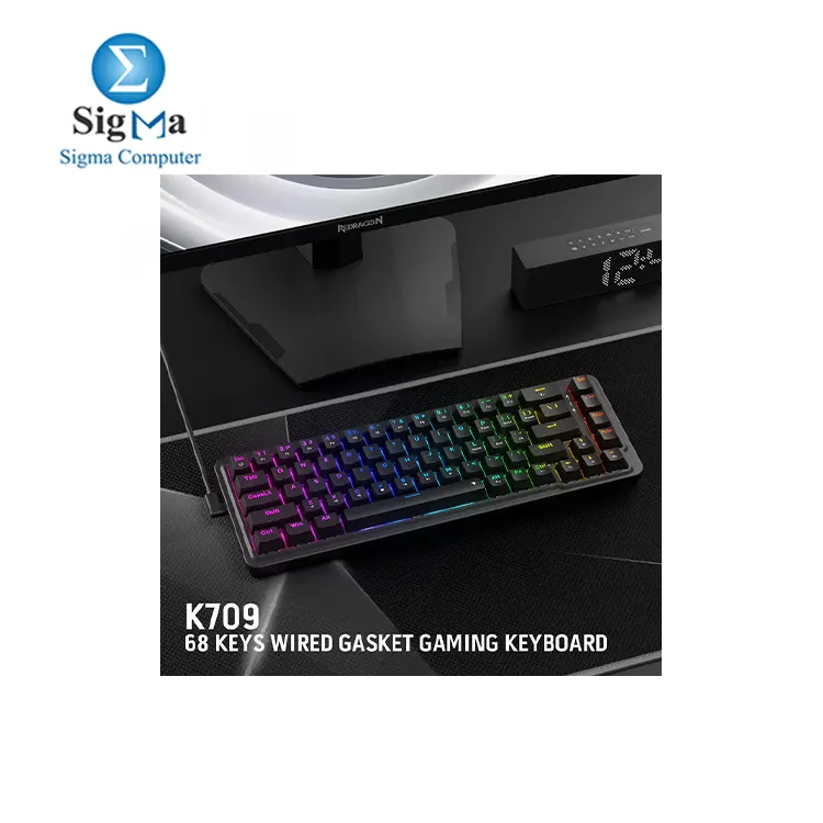 Redragon K709 65  Wired Gasket RGB Gaming Keyboard  68 Keys Hot-Swap Compact Mechanical Keyboard w Free-Mod Socket  3-Layer Noise Dampening   Dedicated Arrow Keys  Quiet Custom Linear Switch