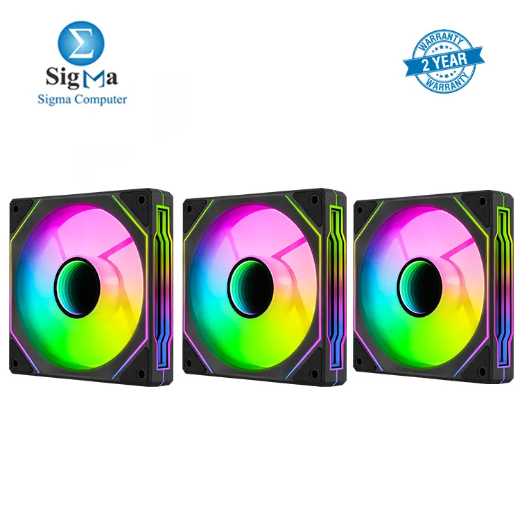 AeroCool Phantom M-3 Reverse ARGB 3-Pack 120mm PWM fan with reverse blades ARGB infinity mirror 1800 RPM max speed 49.8 CFM airflow and RGB sync support.