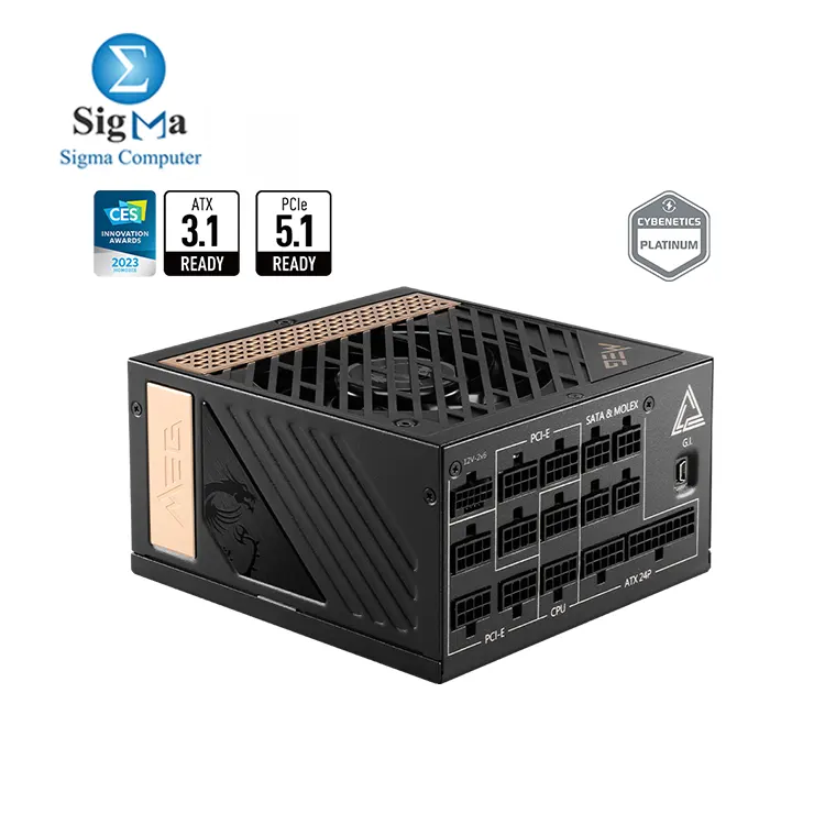 MSI MEG Ai1300P PCIE 5.1 & ATX 3.1 Gaming Power Supply - Full Modular - 80 Plus Platinum Certified 1300W - 100% Japanese 105°C Capacitors - Compact Size - ATX PSU