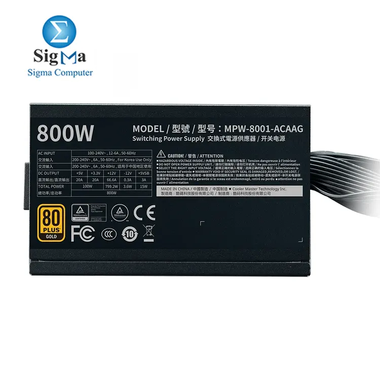 Cooler Master G800 GOLD 800W PSU     80  Gold  Non-Modular  120mm HDB Fan  ATX 12V V2.52  4x PCI-e 6 2  6x SATA  Full Protections