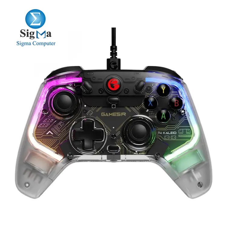 GameSir T4 Kaleid Hall Effect sticks and triggers  multi-platform support  6-axis gyro  motion aim steer  tactile buttons  hair trigger mode  macro functions  and full customization via GameSir app