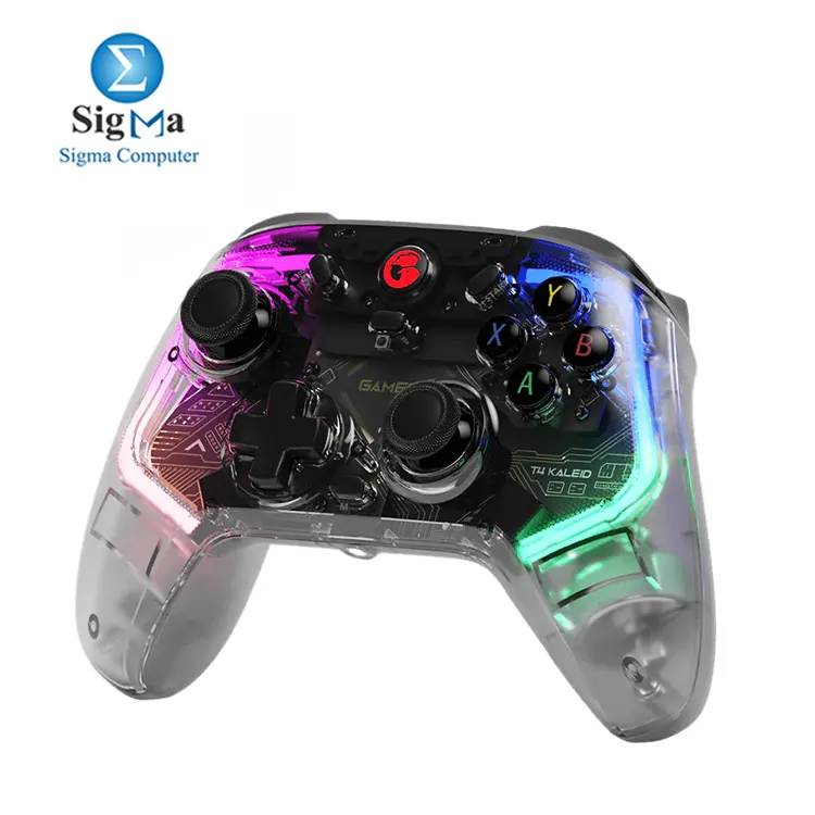 GameSir T4 Kaleid Hall Effect sticks and triggers, multi-platform support, 6-axis gyro, motion aim/steer, tactile buttons, hair trigger mode, macro functions, and full customization via GameSir app