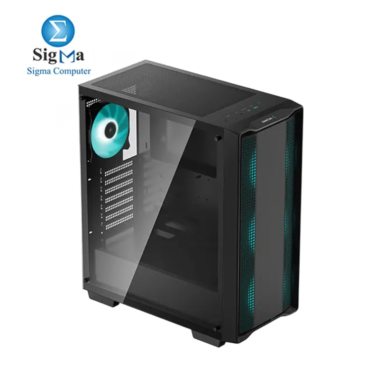 DeepCool CC560 Mid-Tower Case: Supports up to 6 fans and 360mm radiators, fits 370mm GPUs, 163mm CPU coolers, 2× SSDs, 2× HDDs, tempered glass panel, and USB 3.0