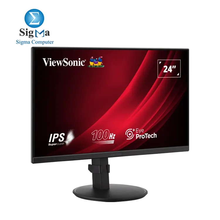 ViewSonic VG2408 – 24” IPS, FHD 1920x1080, 100Hz, 5ms, HDMI, DP, VGA, USB Hub, Height Adjustable, Flicker-Free, Low Blue Light, Built-in Speakers, VESA 100x100mm