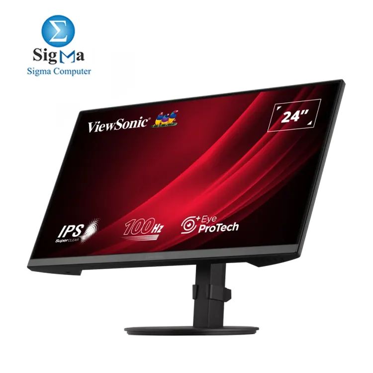 ViewSonic VG2408 – 24” IPS, FHD 1920x1080, 100Hz, 5ms, HDMI, DP, VGA, USB Hub, Height Adjustable, Flicker-Free, Low Blue Light, Built-in Speakers, VESA 100x100mm