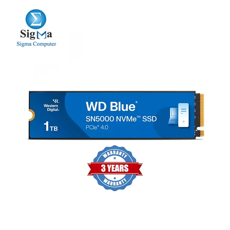 WD Blue SN5000 NVMe™ SSD 1TB (M.2 2280, PCIe Gen4 x4, 5,150MB/s Read, 4,900MB/s Write, 600 TBW, 3-Year Warranty).