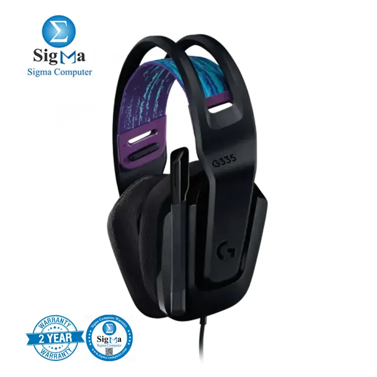 Logitech G335 Wired Gaming Headset 40mm driver, 20 Hz - 20 kHz frequency response, 36 Ohm impedance, cardioid microphone, 8.47 oz weight, and compatibility with PC, Xbox, PlayStation, Nintendo Switch