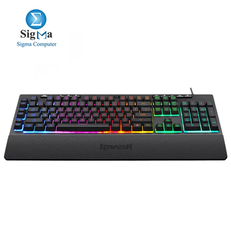 Redragon K512 SHIVA – RGB membrane gaming keyboard with 6 macro keys, 8 media keys, full anti-ghosting, and detachable wrist rest