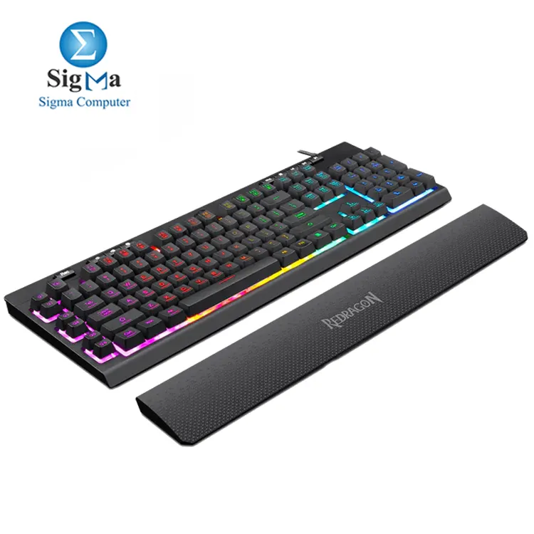 Redragon K512 SHIVA – RGB membrane gaming keyboard with 6 macro keys, 8 media keys, full anti-ghosting, and detachable wrist rest