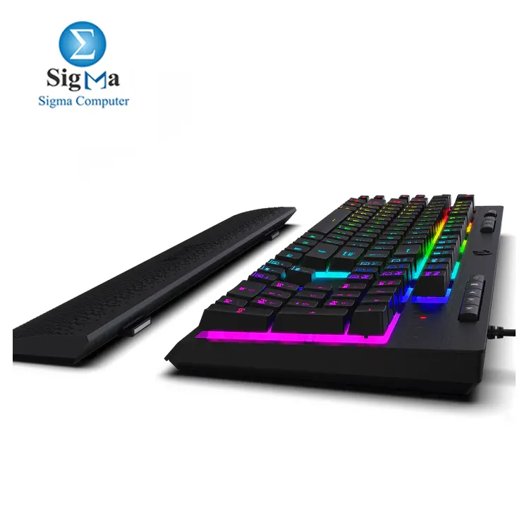 Redragon K512 SHIVA – RGB membrane gaming keyboard with 6 macro keys, 8 media keys, full anti-ghosting, and detachable wrist rest