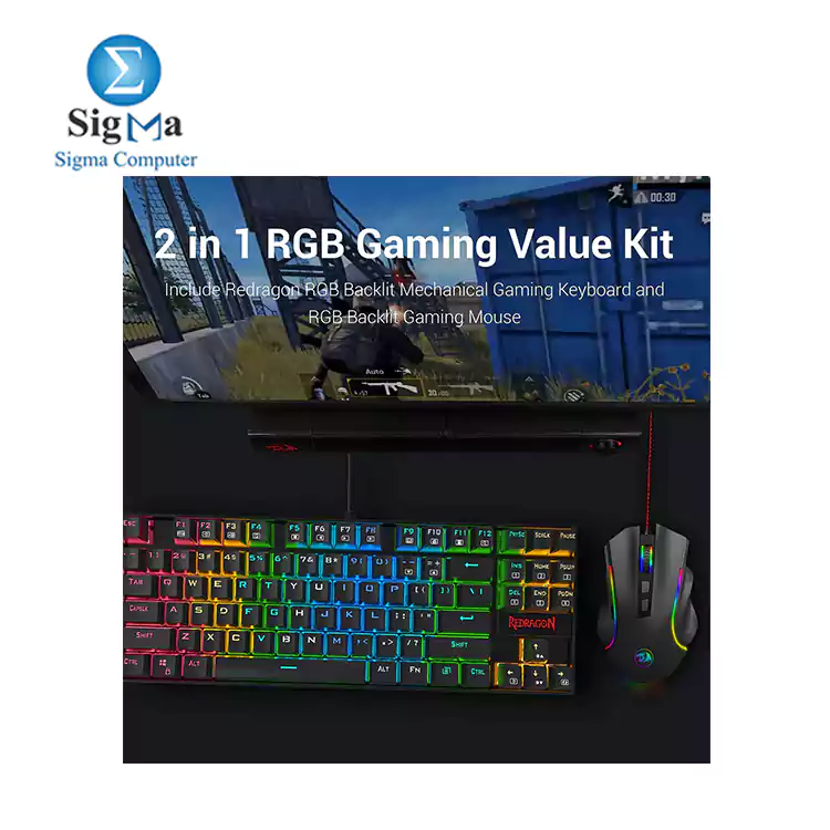 Redragon K552 RGB-BA Gaming Mechanical Keyboard And Mouse Combo  K552 RGB   Blue Switch   M607   7200 DPI  -Black
