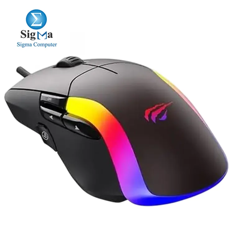 Havit MS959S RGB Wired Gaming Mouse  optical sensor  customizable DPI up to 10000  8 programmable buttons  ergonomic ambidextrous design  RGB lighting