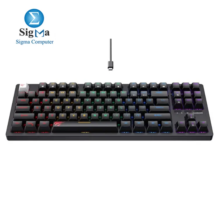 HAVIT KB892L – Compact 87-key mechanical keyboard with Content Blue switches, USB-C, mixed backlight, and durable 50M keystroke lifespan