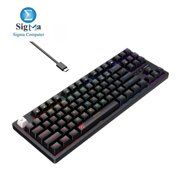 HAVIT KB892L – Compact 87-key mechanical keyboard with Content Blue switches, USB-C, mixed backlight, and durable 50M keystroke lifespan