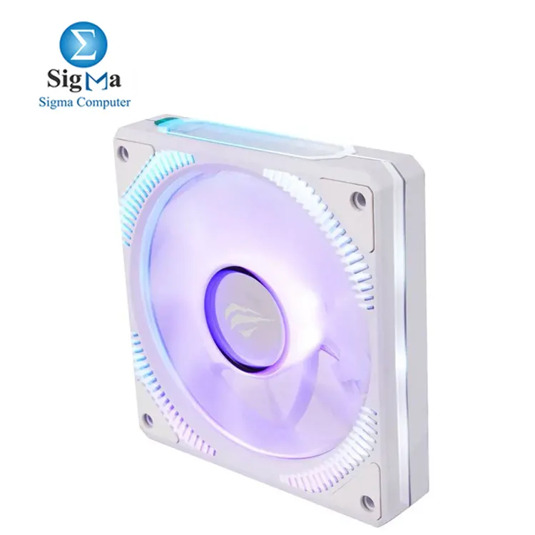 Havit Gamenote F2096 White 120mm RGB fan with 650-1800 RPM 56 CFM airflow 6-30 dBA noise 16 million color lighting and 4-Pin PWM 3-Pin ARGB connection