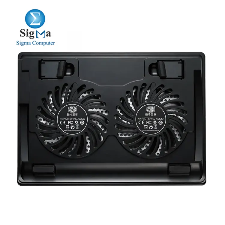Cooler Master NOTEPAL A200     Dual 140mm fans  aluminum body  supports up to 16  laptops  USB powered with speed control.