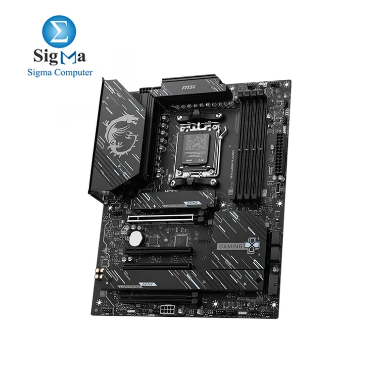 MSI X870 GAMING PLUS WIFI     AMD X870 chipset  AM5 socket  supports Ryzen 9000 series  4x DDR5 8200  slots  PCIe 5.0  3x M.2  PCIe 5.0   Wi-Fi 7  5G LAN  USB 40Gbps  Realtek 7.1 audio.