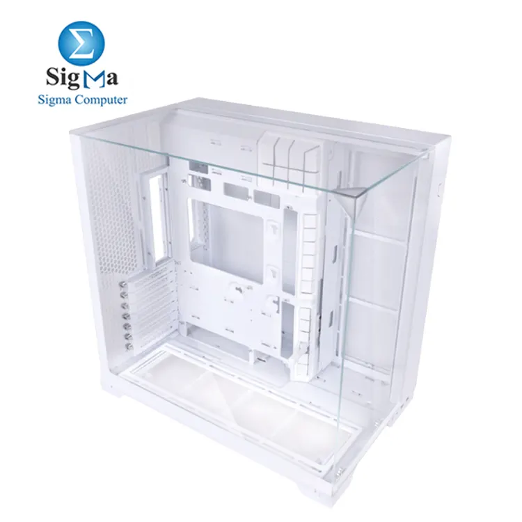 Lian Li O11 VISION  O11VPW White   Tower chassis  supports ATX E-ATX boards  up to 408mm GPU  167mm CPU cooler  11 fans  360mm radiator  tempered glass panels  multiple SSD HDD slots.