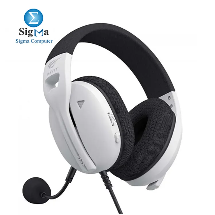 Havit Fuxi-H5D WHITE Gaming Headset offers high-definition stereo sound  comfortable adjustable design  noise-canceling mic  and versatile USB 3.5mm connectivity.