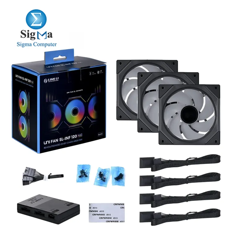 Lian Li UNI FAN SL-INF UF-SLIN120-3B     RGB fan with infinity mirror  40 LEDs  2100 RPM  low noise  and single cable for easy setup.
